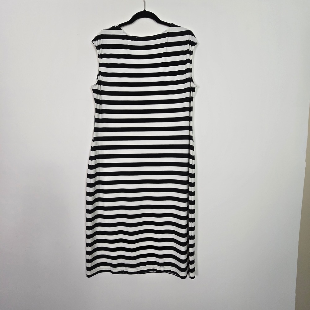 Landa Sheath Dress Women XL Black White Striped Stretch Mod Monochrome Workwear - Picture 3 of 9